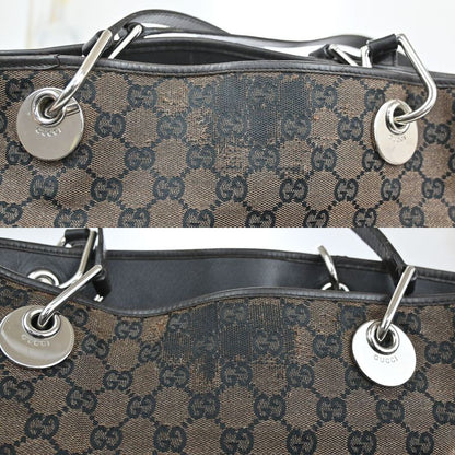 Gucci Tote Bag Canvas Leather Brown 07bs193