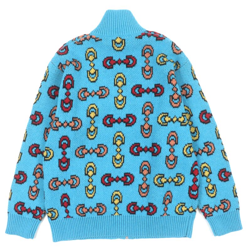  Gucci 23SS 716370 100% Wool Horsebit Zip-up Jacquard Knit Jacket Blue XS Made
