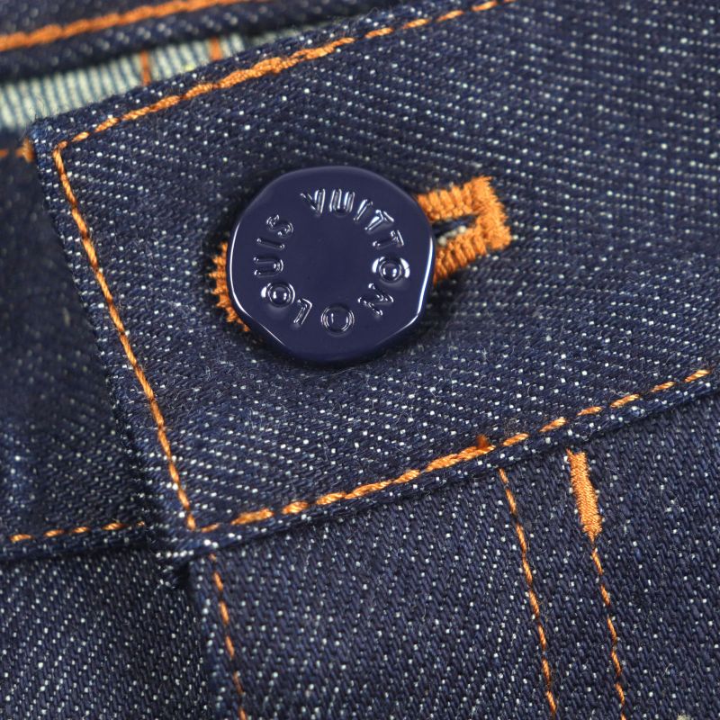  Louis Vuitton 23AW 100% Cotton Leather Straight Denim Pants With Patch And