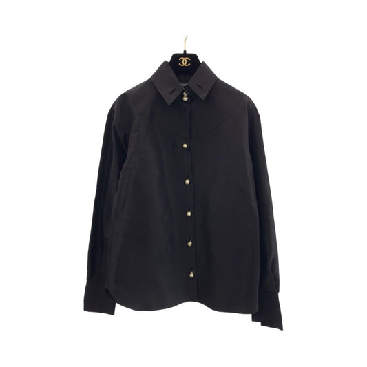 Chanel Faux Pearl 36 Black Gold Silk Long Sleeve Shirt Dress