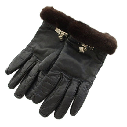 Hermes Princess Kelly Gloves Cadena Lamb Leather Mink 6 Black Brown YT