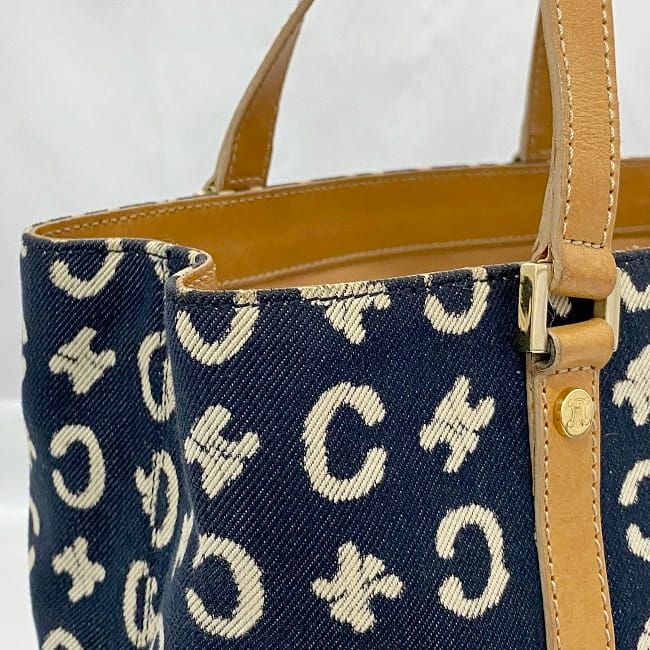 Celine Handbag Navy Blue Beige White C Macadam Excellent Condition
