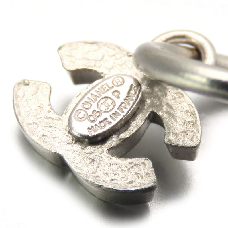 Chanel Earrings Coco Mark Metal White Silver Hardware Accessories Plated Half