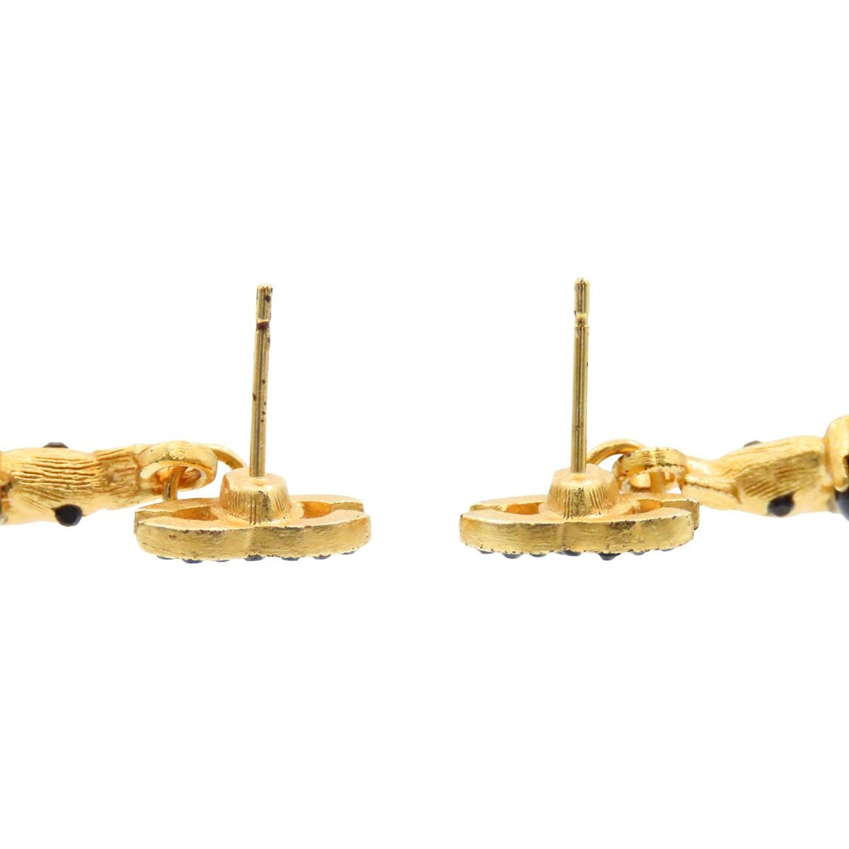 Chanel Earrings Gold Black Rhinestone CC Logo Bambi Animal — view 3