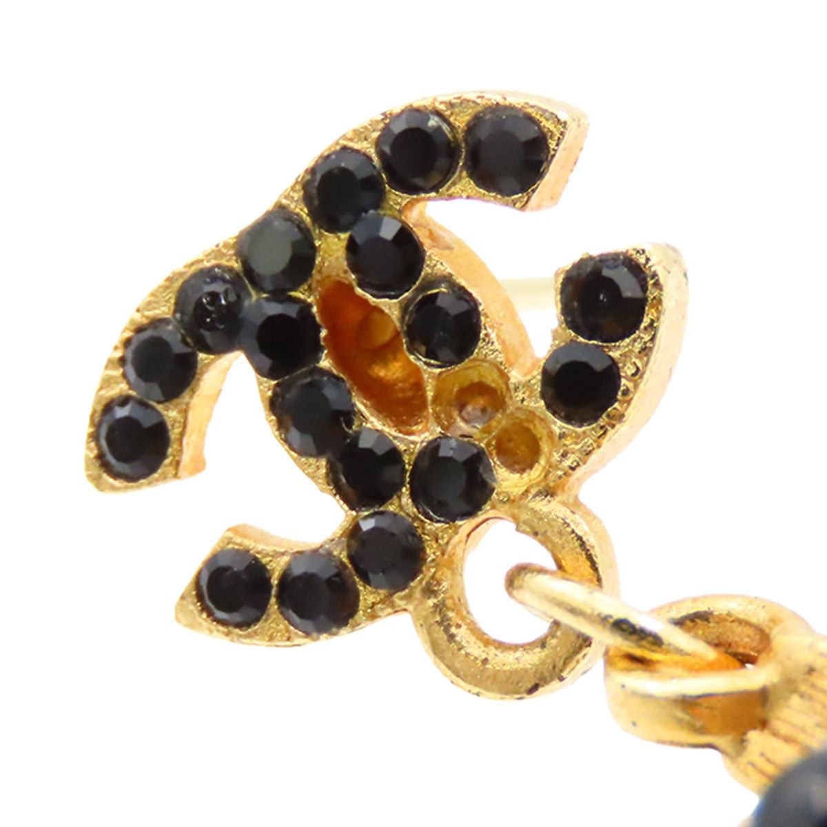 Chanel Earrings Gold Black Rhinestone CC Logo Bambi Animal — view 5