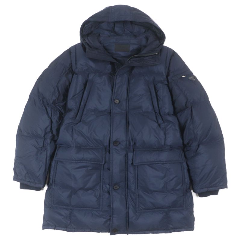 Prada 20AW Sgh047 Triangle Logo Triangle Plate Hooded Double Zip Up Down Coat