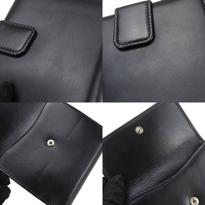 Gucci W Hook Wallet Compact Wallet 162759 Double G Leather Black Small Black