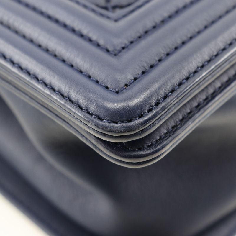 Chanel Boy Chanel Chain Shoulder Matelasse Lambskin Navy Blue Ladies Shoulder