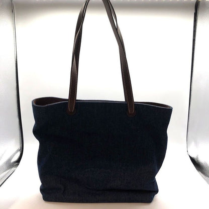 Chanel Tote Bag Denim Blue Coco Mark 5th Shoulder Bag Leather Brown Preowned