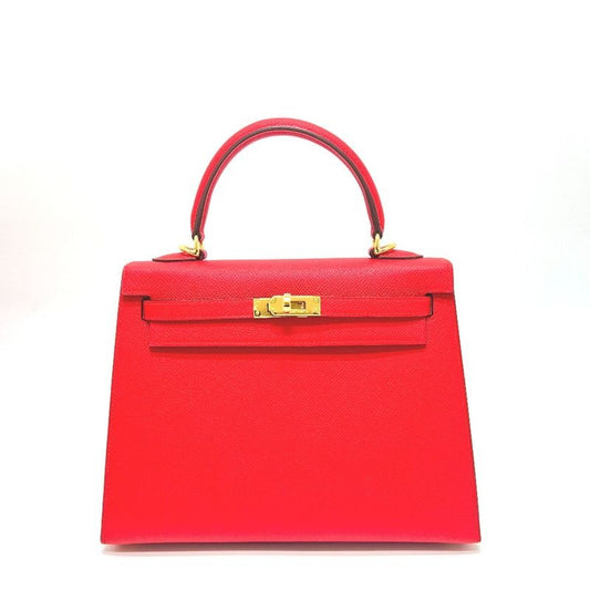 Hermes Handbag Kelly 25 Sellier Vaux Epson Rouge Radieux Gold Hardware Red