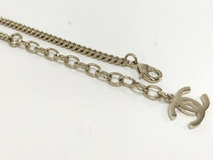 Chanel Necklace Coco Mark Plated Gold Rhinestone B25A