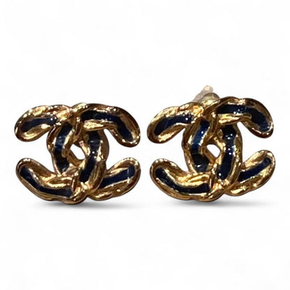 Chanel ⑤ Pierce Logo Chain Motif 99a Women's Gold And Black FREE