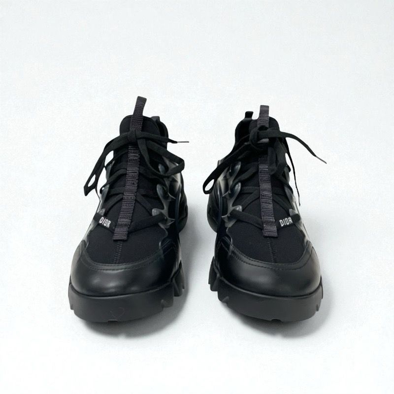 Christian DIOR D-connect Sneakers Shoes Rubber Fabric Leather Black Unused Logo