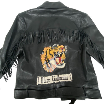 Gucci 442668 Tiger Embroidered Biker Jacket Riders Jacket Black Men'S