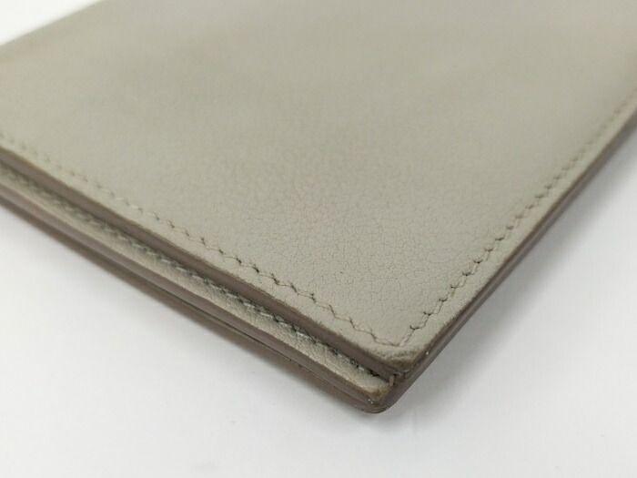 Hermes Citizen Long Silk Inn Bifold Long Wallet Leather Gray C Engraved