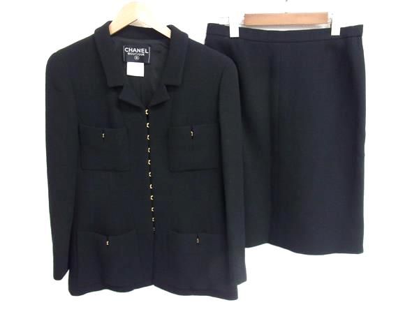 Chanel 96A P08091v04977 Coco Mark Wool Setup Jacket Skirt 42
