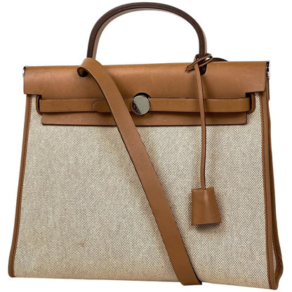 Hermes Herbag Zip PM 2-Way Shoulder Bag Toile Ash Natural Brown