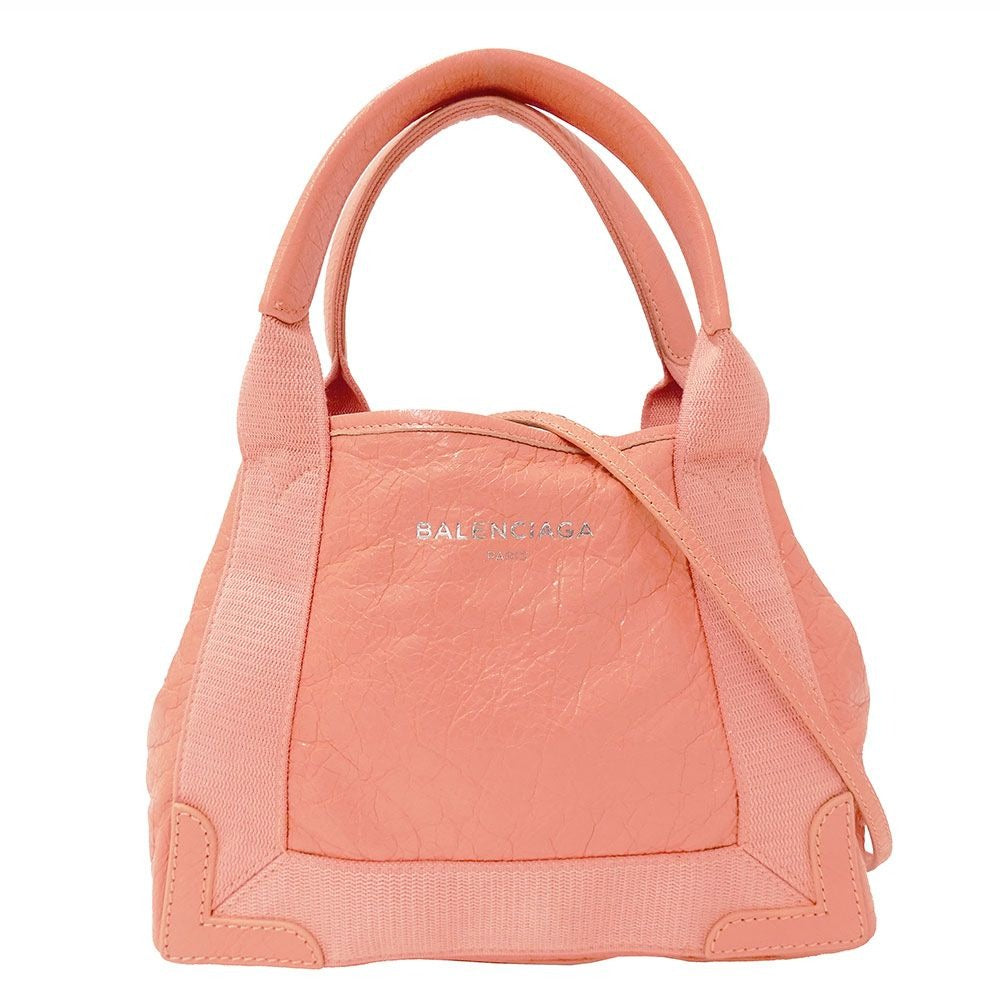 Balenciaga 2-Way Shoulder Bag Leather Navy Cabas XS Salmon Pink Handheld