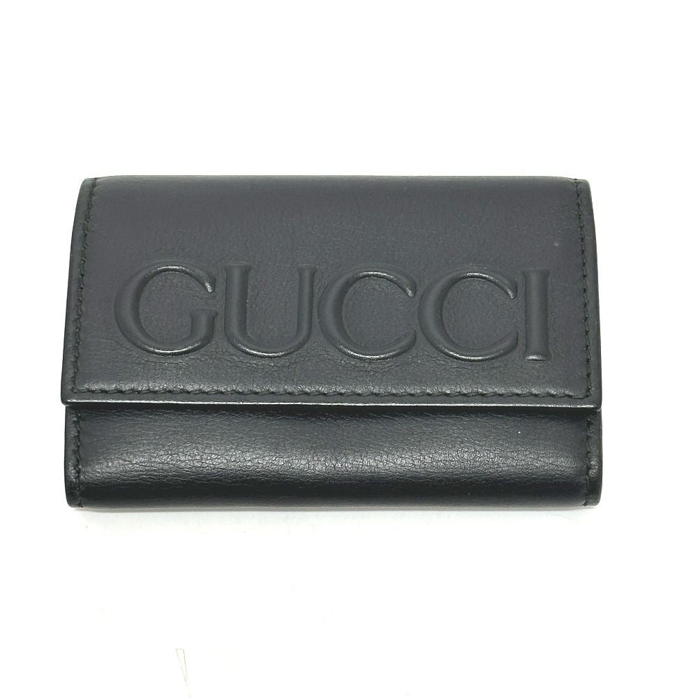 Gucci Key Case Embossed Logo Leather Black