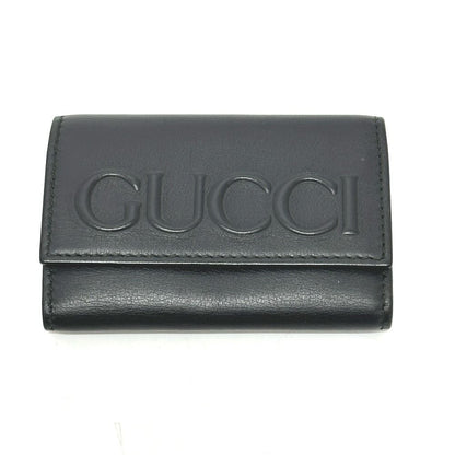 Gucci Key Case Embossed Logo Leather Black