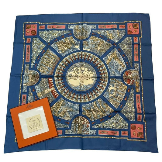 Hermes Scarf Silk Carre 90 le Songe De Poliphile Dream Blue Box