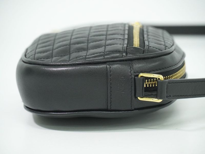 Authentic Celine Ccharm Shoulder Bag Pochette Leather Black Bag Pre-owned