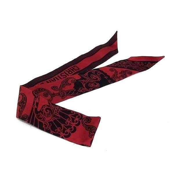 Dior Mitzah Silk Heart Ribbon Scarf Red Black — view 2