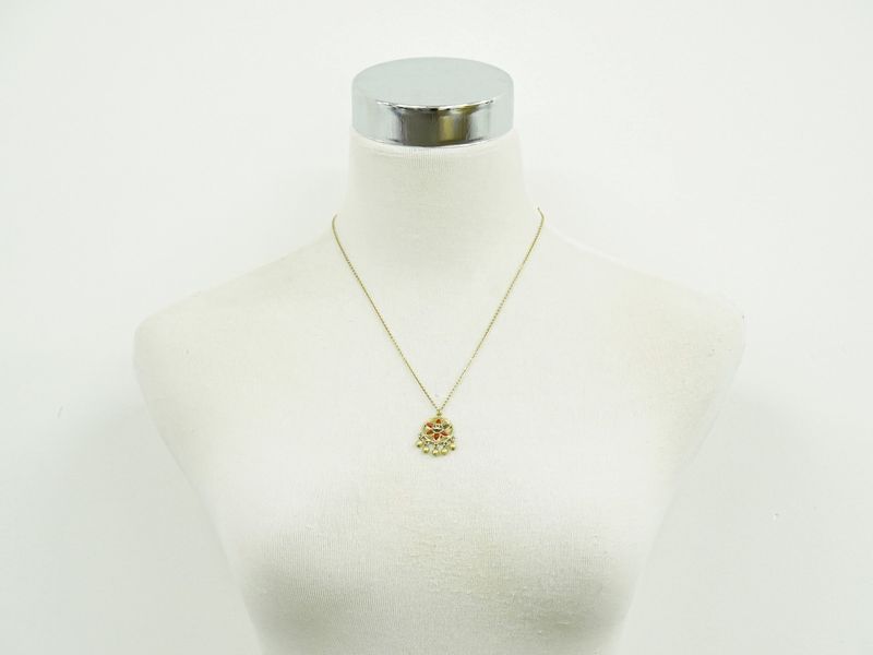 Authentic Chanel Coco Mark Flower Faux Pearl Necklace Pendant GP Gold Plated