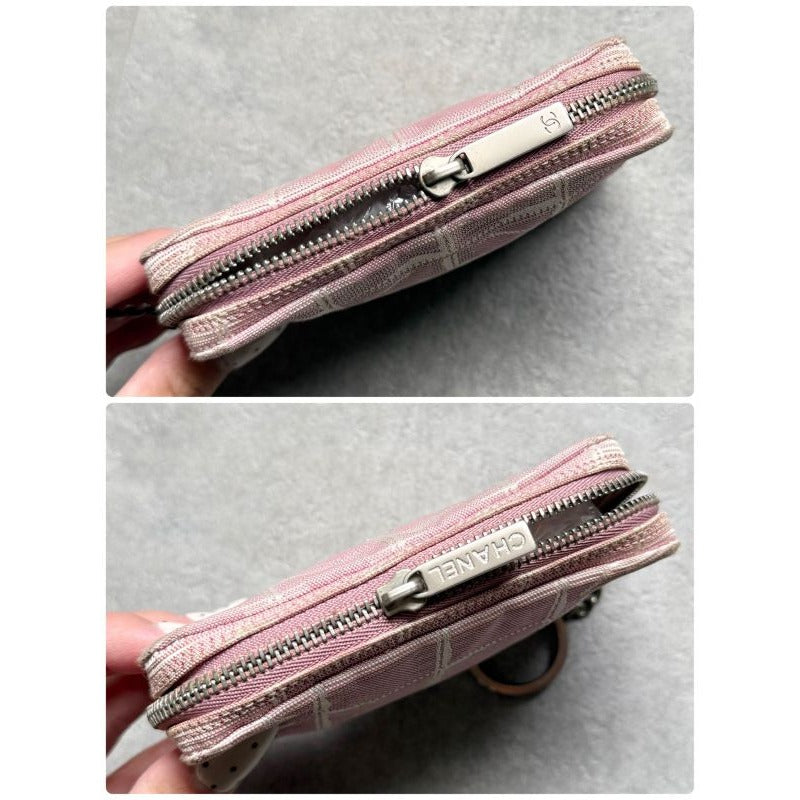 Chanel New Travel Line Coin Case Ring Mini Pouch Canvas Pink Coco — view 8