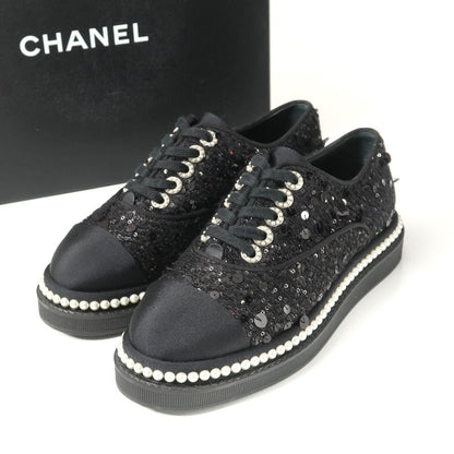 Chanel Sneakers 35 CC Logo Sequins Imitation Pearl