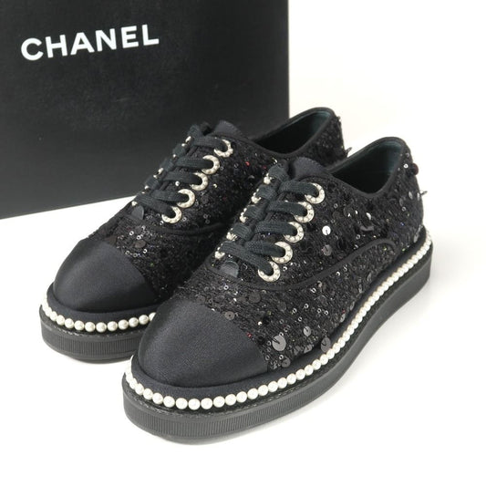 Chanel Sneakers 35 CC Logo Sequins Imitation Pearl