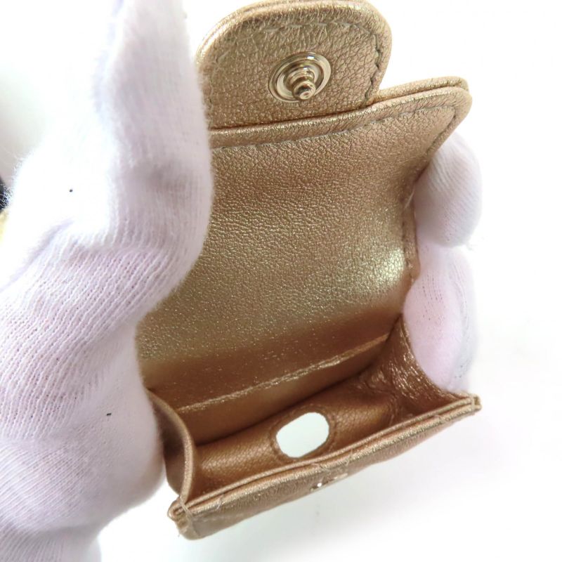 CHANEL Matelasse Leather Coin Case Airpods Pro Case 2024 Ears Gift Gold With