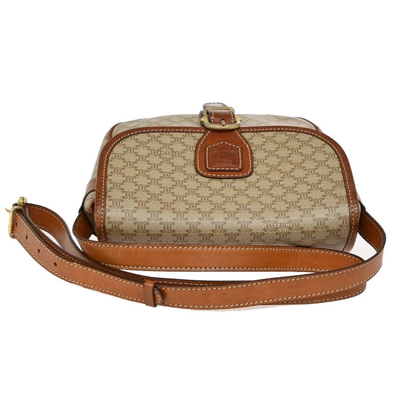 Celine Shoulder Bag Macadam Pattern Beige Leather 30ka807