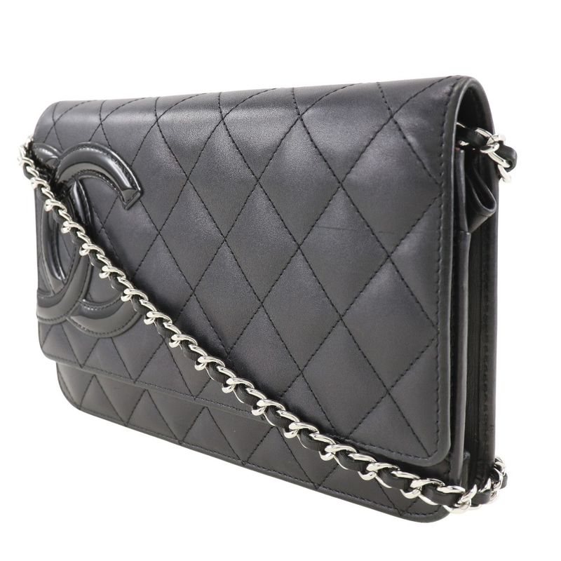 Chanel Chain Wallet Cambon Line A46646 Calf And Enamel Black Ladies Long Wallet