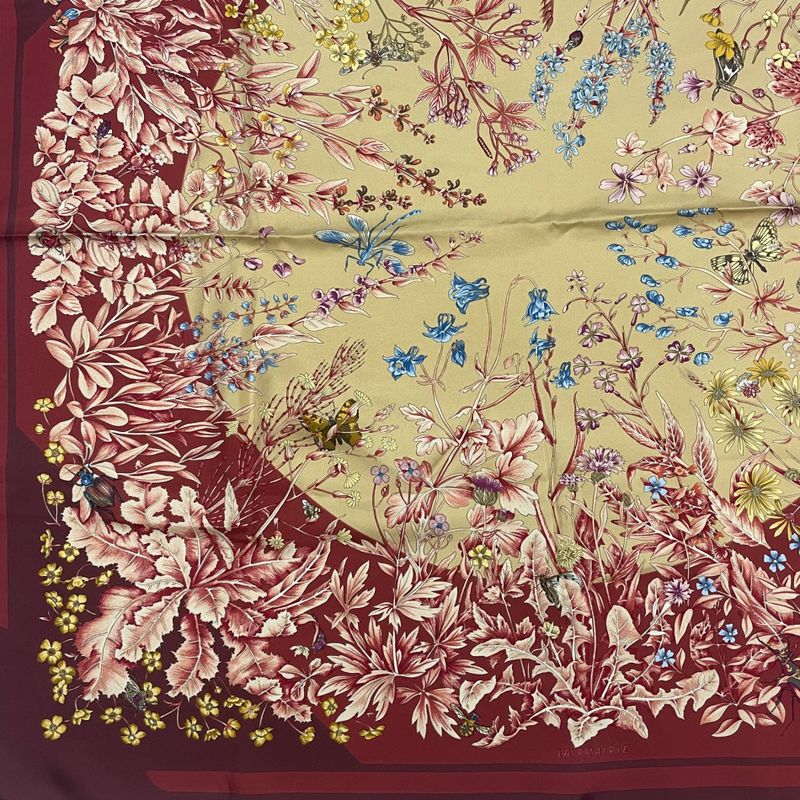 Hermes Similar Hermes Carré 90 LA Prairie Grasslands Scarf 100% Red Silk Carré