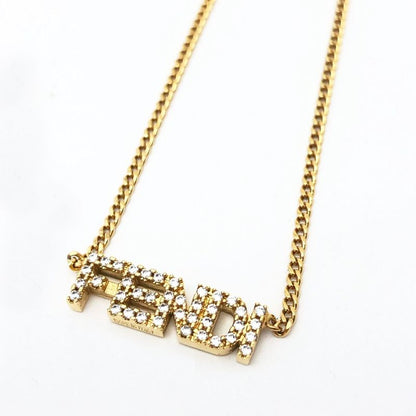 Fendi Logo Necklace Graffiti Zircon Gold
