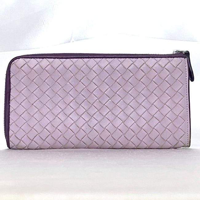 Bottega Veneta L Shaped Zipper Long Wallet In Purple Intrecciato Excellent