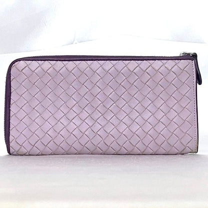 Bottega Veneta L Shaped Zipper Long Wallet In Purple Intrecciato Excellent