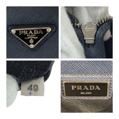 Prada Saffiano Triangle Logo Plate Navy Silver Hardware Leather Business Bag