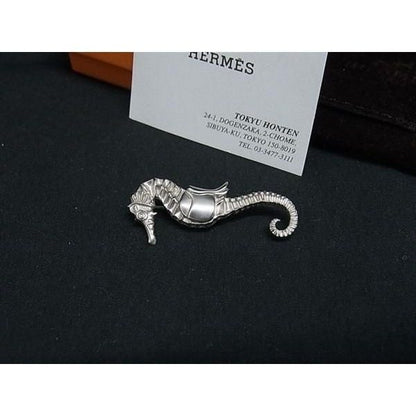Hermes Seahorse Pin Badge Brooch Silver