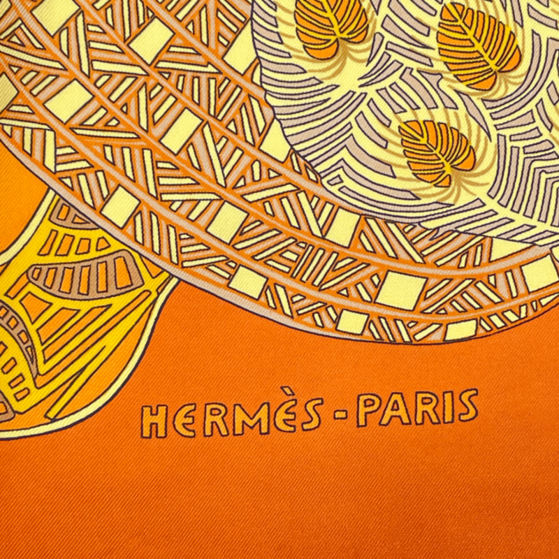 Hermes Carre 90 ART Des Steppes Step Art Horse Scarf Silk Orange