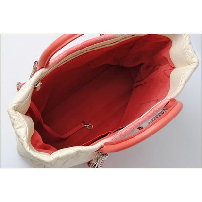 Chanel Tote Shoulder Bag Coral Pink Ivory Caviar Leather 2-Way — view 3