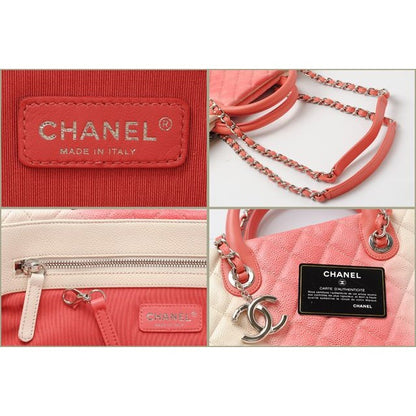 Chanel Tote Shoulder Bag Coral Pink Ivory Caviar Leather 2-Way — view 4