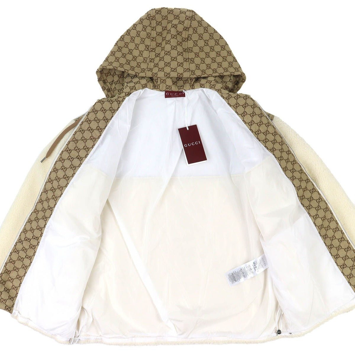 Gucci GG Intershafted Zip Up Wool Fleece Jacket Shearling Ivory — view 3