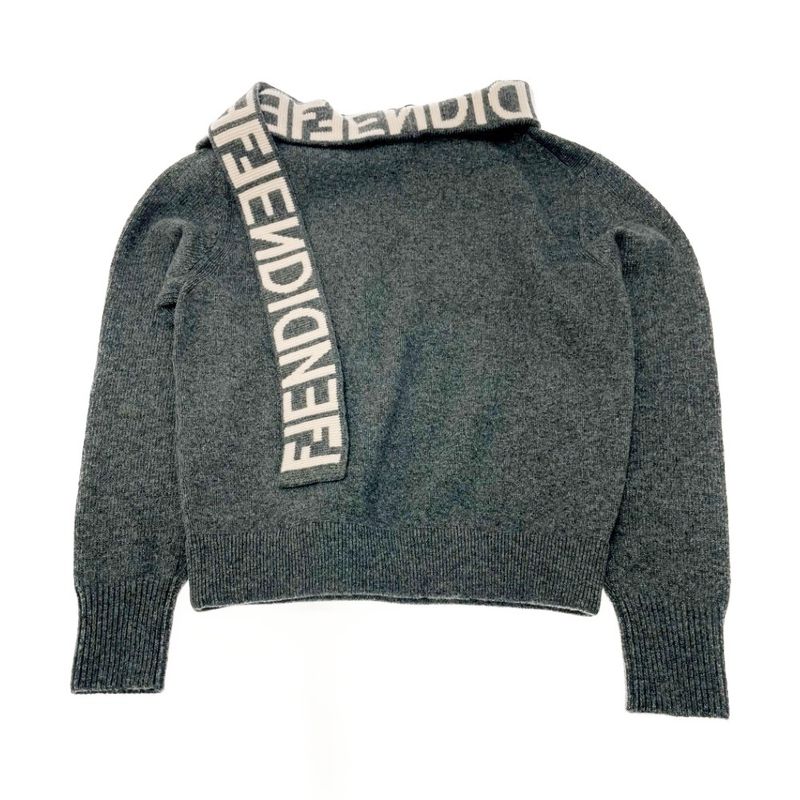 Fendi Wool Logo Sweater with Tie Gray 371396 Sweater