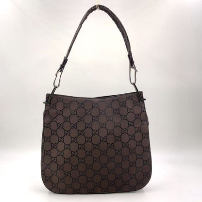 Gucci GG Canvas Leather X Canvas Gray Brown Shoulder Bag Silver 001 3166