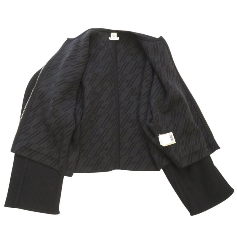 Hermes Collarless Knit Jacket Reversible Model Wool/cashmere Black Outerwear