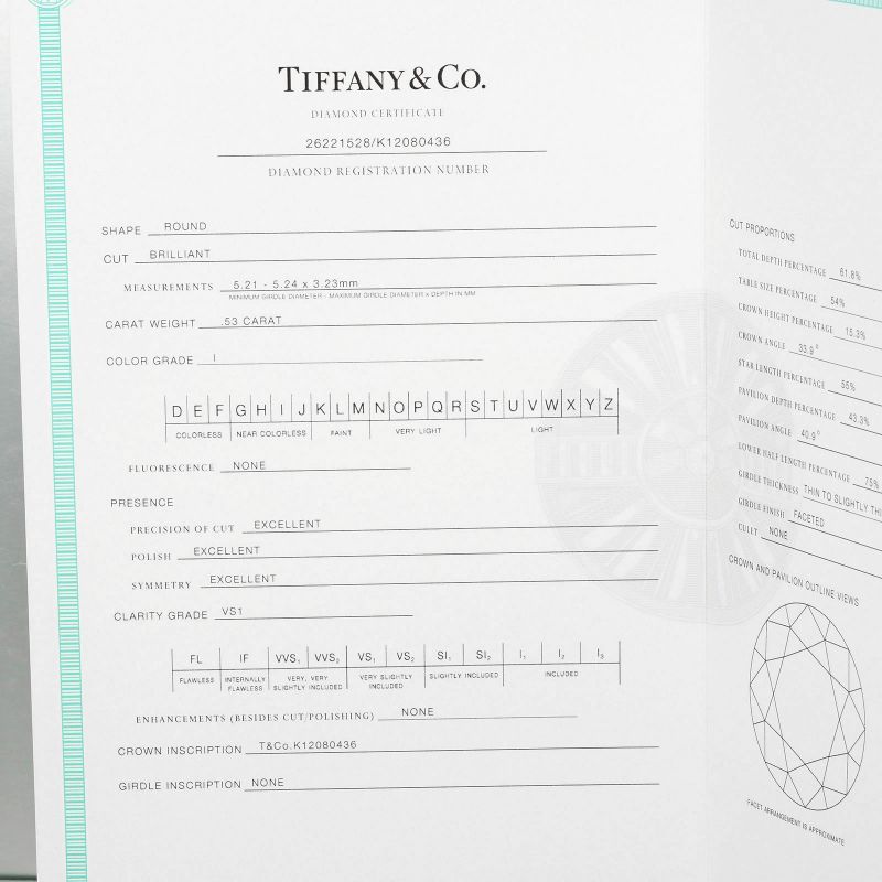 Tiffany & Co Solitaire 0.53ct Vs1/i/3ex Pt950platinum × Diamond 7.5 Ladies