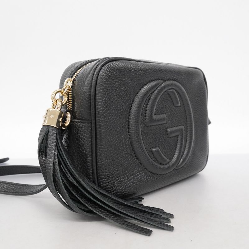 Gucci Shoulder Bag Soho 308364 Leather Black Chien Pan Gold Hardware Women's