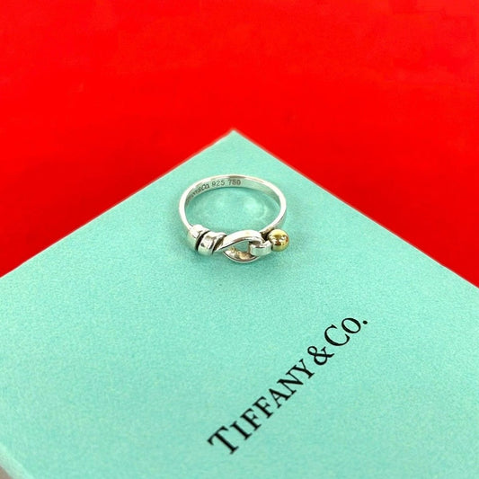 Tiffany & Co Love Knot Ring 18k Silver Yellow Gold